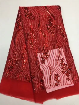 

New French Nigerian sequins net lace,African tulle mesh lace fabric high quality for party wedding dress 5yards/lot red blue