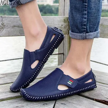 

New Fashion Moccasins For Men Loafers Summer Walking Breathable Casual Shoes Men Hook&loop Driving Boats Men Shoes Flats Q46