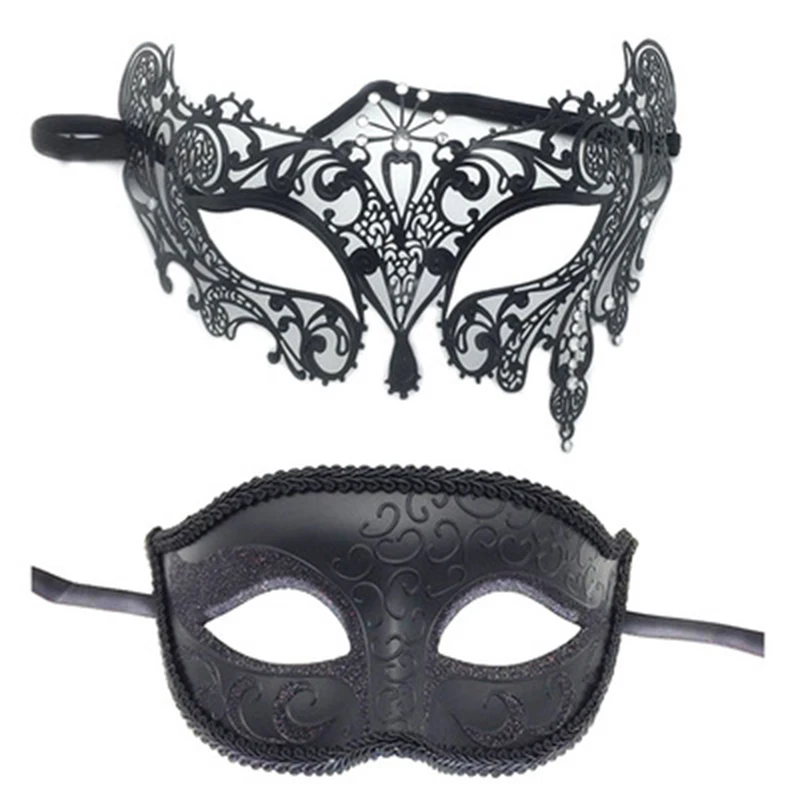 

2pcs Couples Masquerade Masks Set Black Half Face Masks for Dancing Party DC120