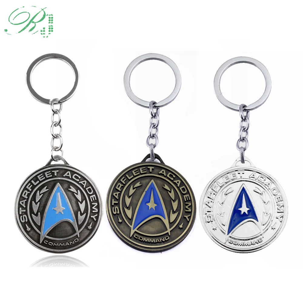 

RJ Hot Sale Movie Star Trek Keychains Pendants High Quality STARFLEET ACDCEMY COMMAND Keyring Men Women Fans Car Xmas Jewelry