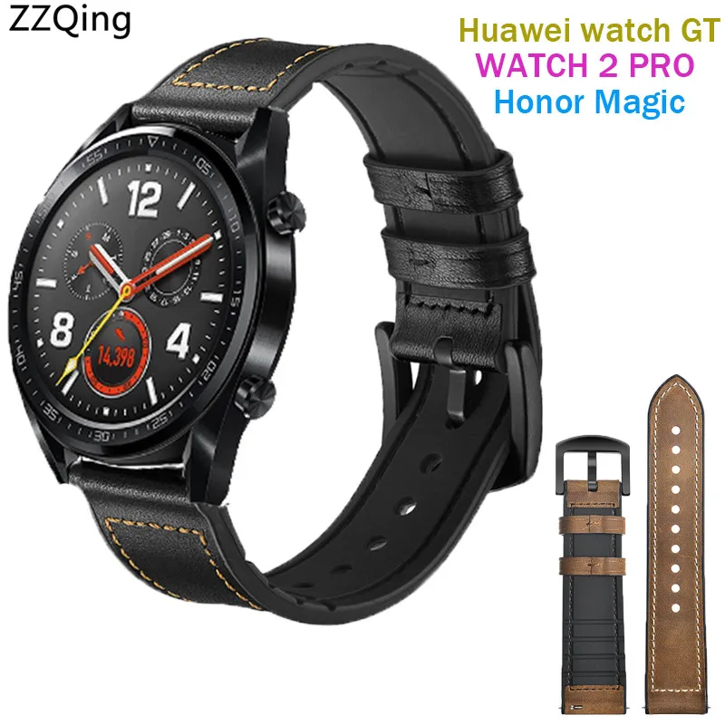 

Wristband 22mm band For Huawei watch GT strap Silicone+Leather sports Smart watch bands for Watch 2 Pro/Honor magic straps belt