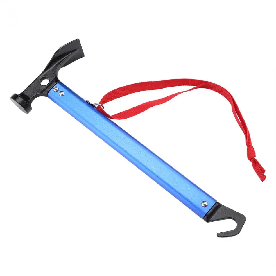 Mini Portable Aluminium Alloy Handle Outdoor Camping Hammer Tent Peg Stake Puller With Blue