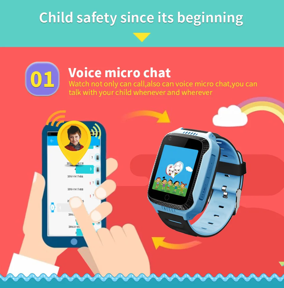 JQAIQ Kid Gps Watch Children Flashlight Camera Touch Screen Sos Call Location Smart Baby Watch For Ios Android