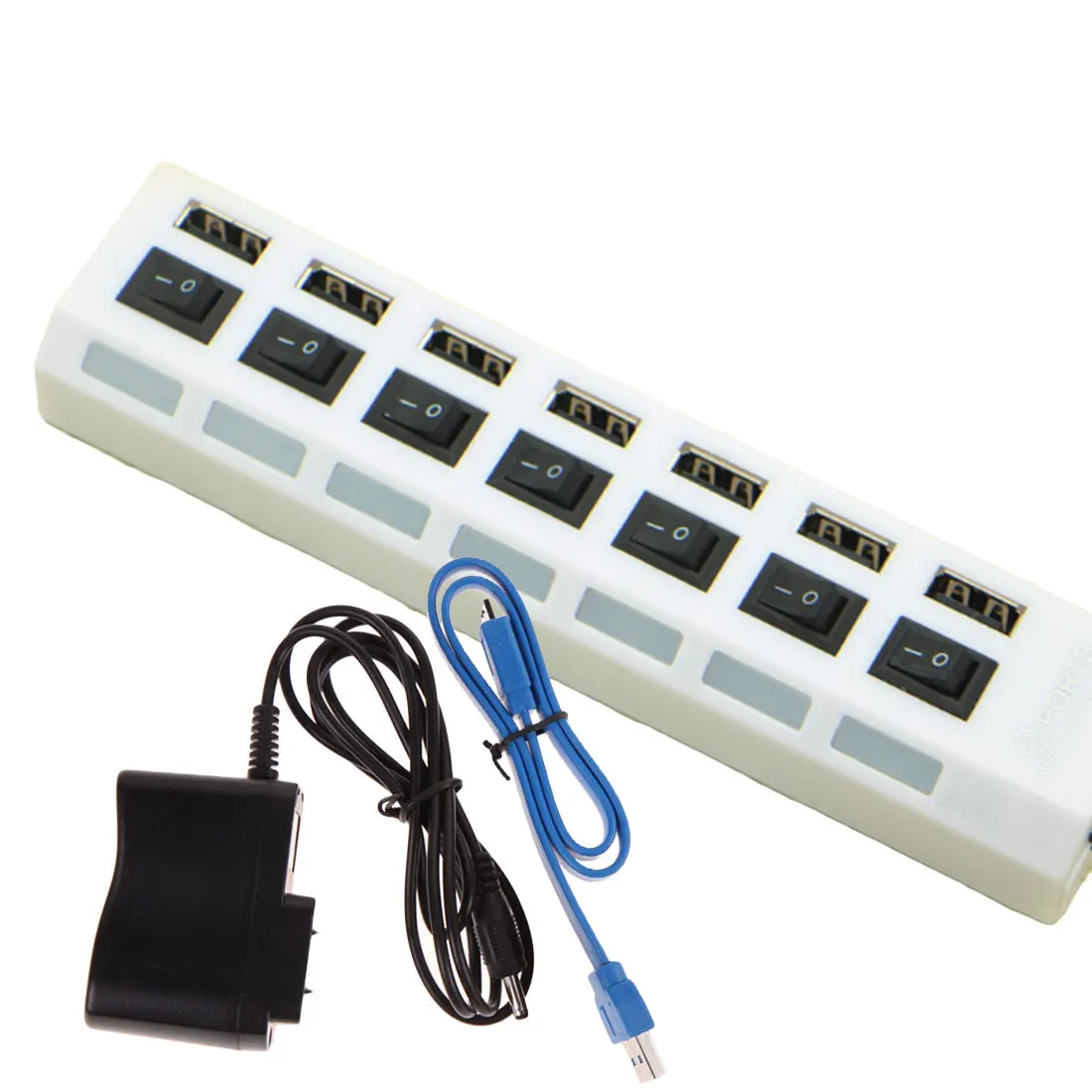 

USB HUB 7 Ports Micro USB 3.0 HUB Splitter With Power Adapter High Speed 5Gbps USB Splitter 3.0 HUB For PC With ON/OFF Switch