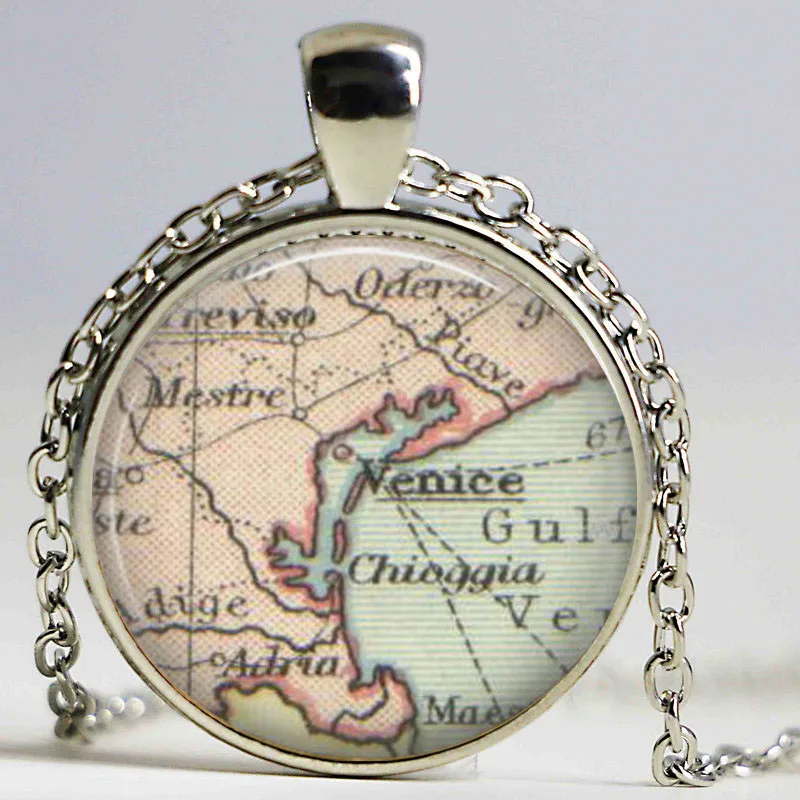 Venice map necklace,Venice Italy map pendant, Venice map jewelry , map