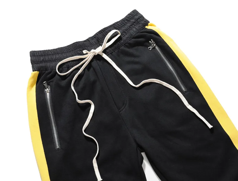 Мужские повседневные спортивные штаны с желтыми полосками, мужские спортивные штаны с желтыми полосками, спортивные штаны для бега в стиле хип-хоп, Брюки с карманами на боковой молнии