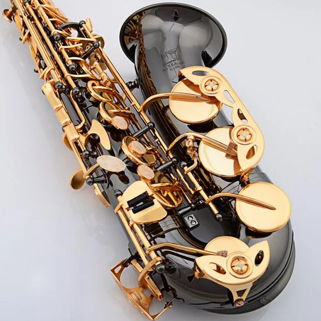 Cheap Free shipping Alto saxophone Eb Black Nickel Gold E Alto Sax instruments playing professional gold electrophoresis pipe fitting