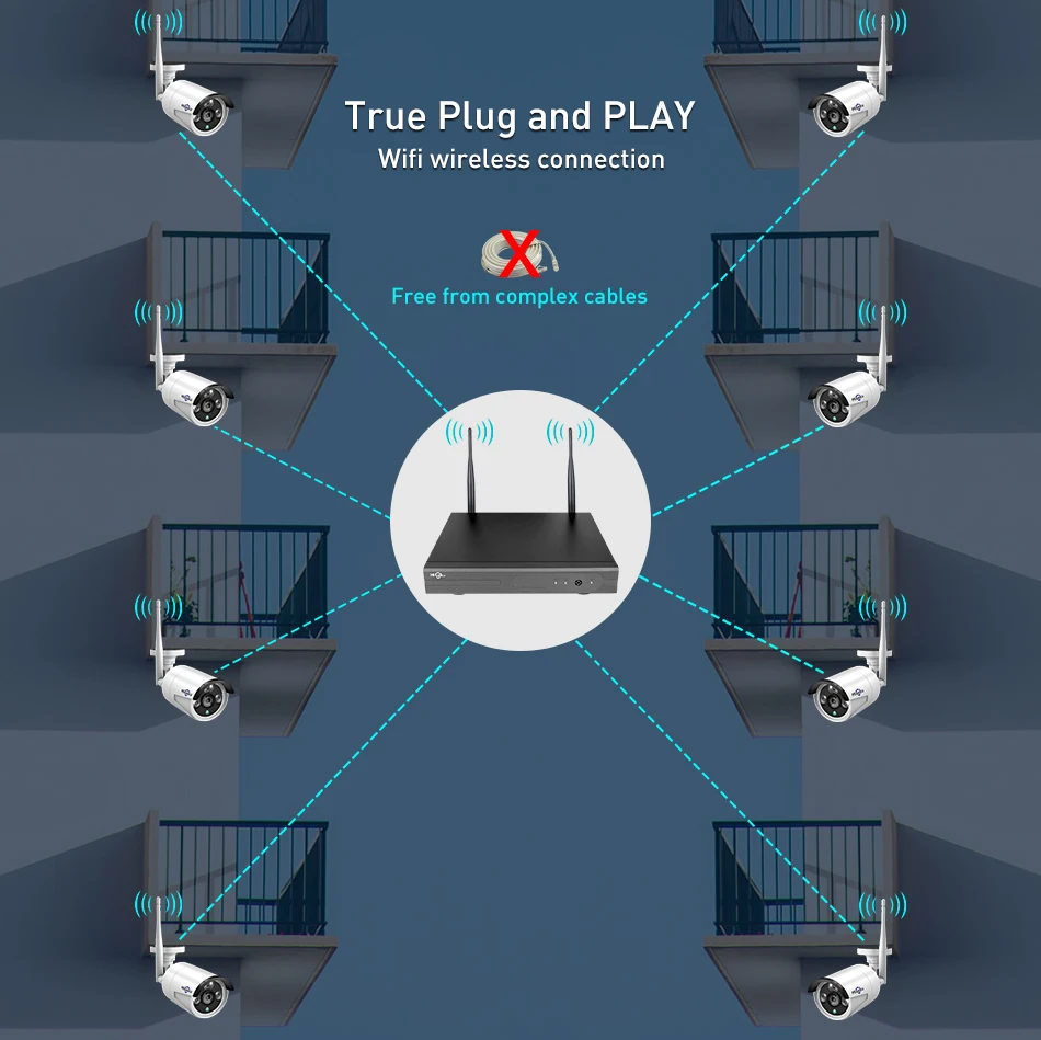 Hiseeu HD 1080 P Беспроводная система видеонаблюдения 2 м 8ch HD Wi-Fi NVR комплект Открытый ИК ночного видения IP Wifi камера система безопасности