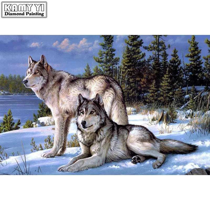 Полная квадратная Алмазная мозаика "Волки" Снежный пейзаж полная круглая Алмазная вышивка собака 5D Сделай Сам Алмазная картина вышивка крестиком два волка - Цвет: Цвет: желтый