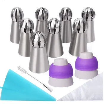 

24Pcs/Set Russian Icing Piping Tips 1 Pcs Silicone Bag 2 Coupler Sphere Ball Nozzles Brush Bakeware Cupcake Cake Decorating Tool