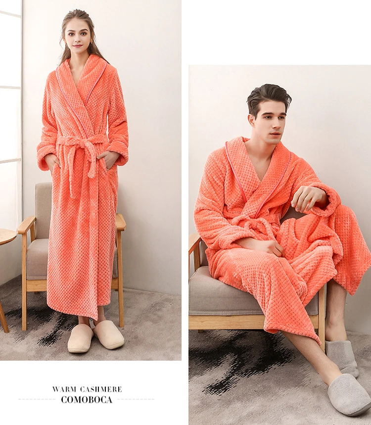 Winter Male Femlae Bathrobe Flannel Thick Robe Long Sleeve Soft Warm Bathrobe Men Women Home Wear Gown Robes Dressing Gown 5