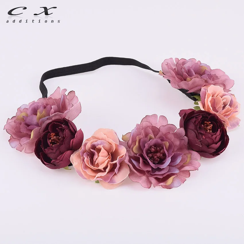 

CXADDITIONS Peony Rose Bud Headband Floral Flower Crown Boho Headwrap Bridesmaid Elastic Kids Girl Wedding Photography Hairband