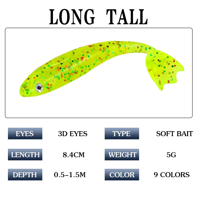 

1Pcs 8.4cm/5g Jig Head Soft Bait Fishing Lure Worm Grubs Artificial Silicone Rubber Bass Bait Wobblers for Pike Fishing
