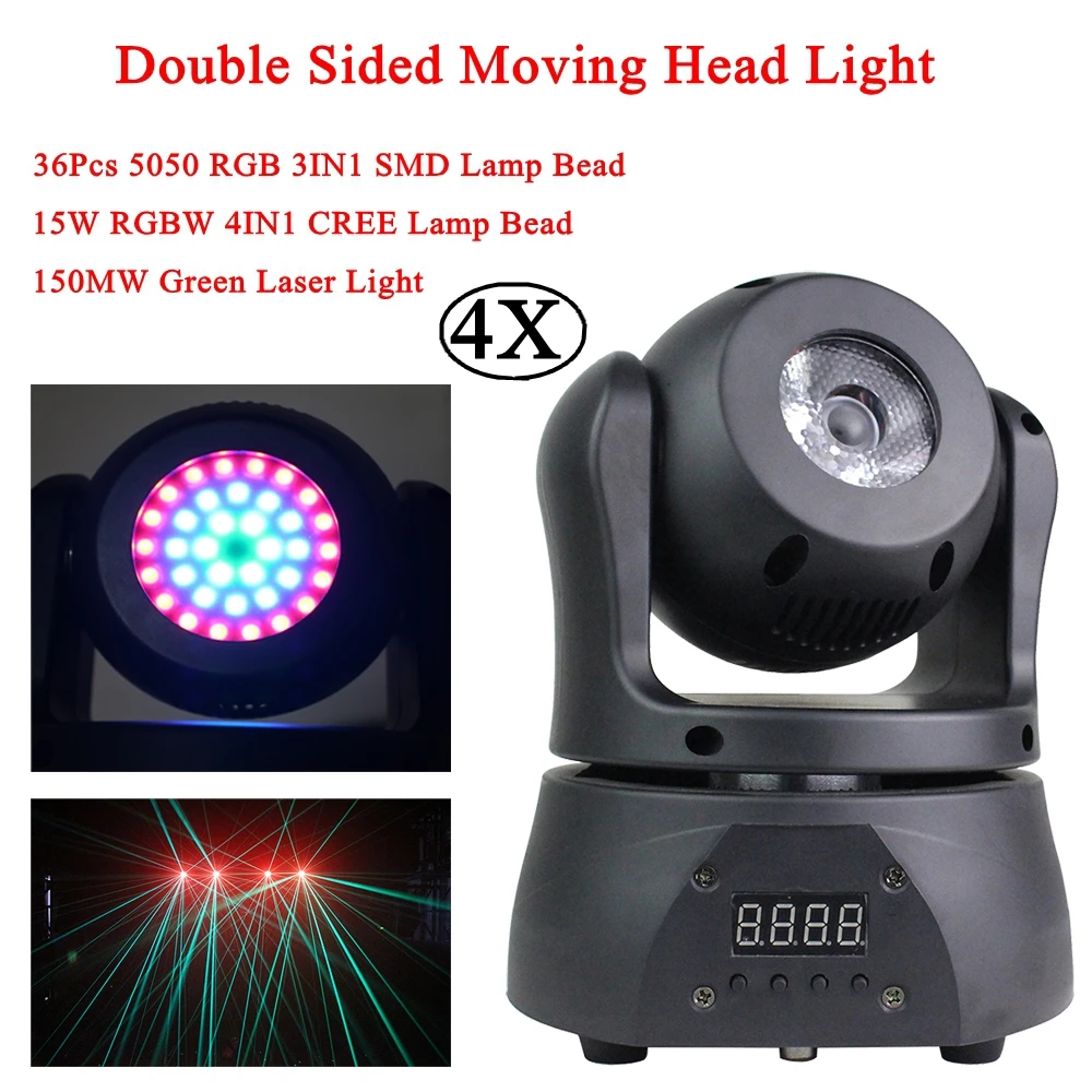 

4Pcs/Lot Pocket Double Sided Moving Head Light 30W Mini Strobe Wash Beam Laser 4IN1 Music Stage Effect Light Sound Party Light
