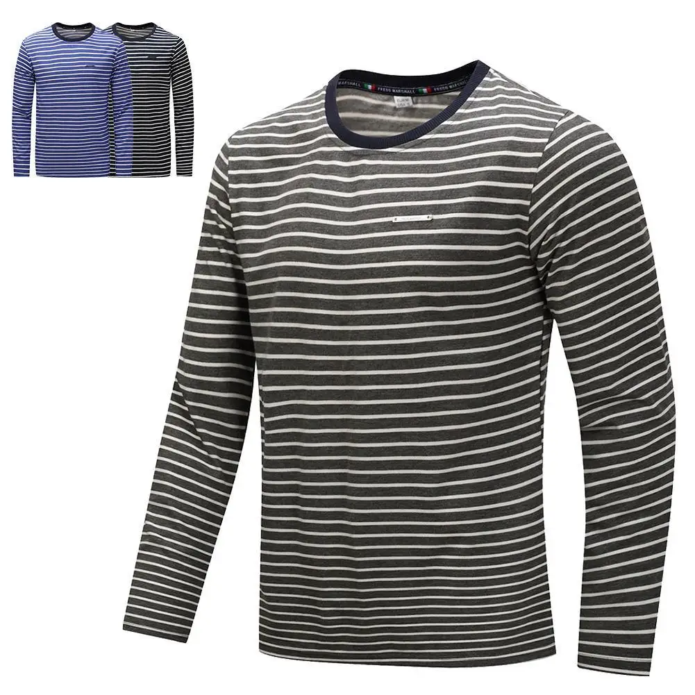 Autumn Winter Fashion Men 100 Cotton Striped T shirt Long Sleeve
