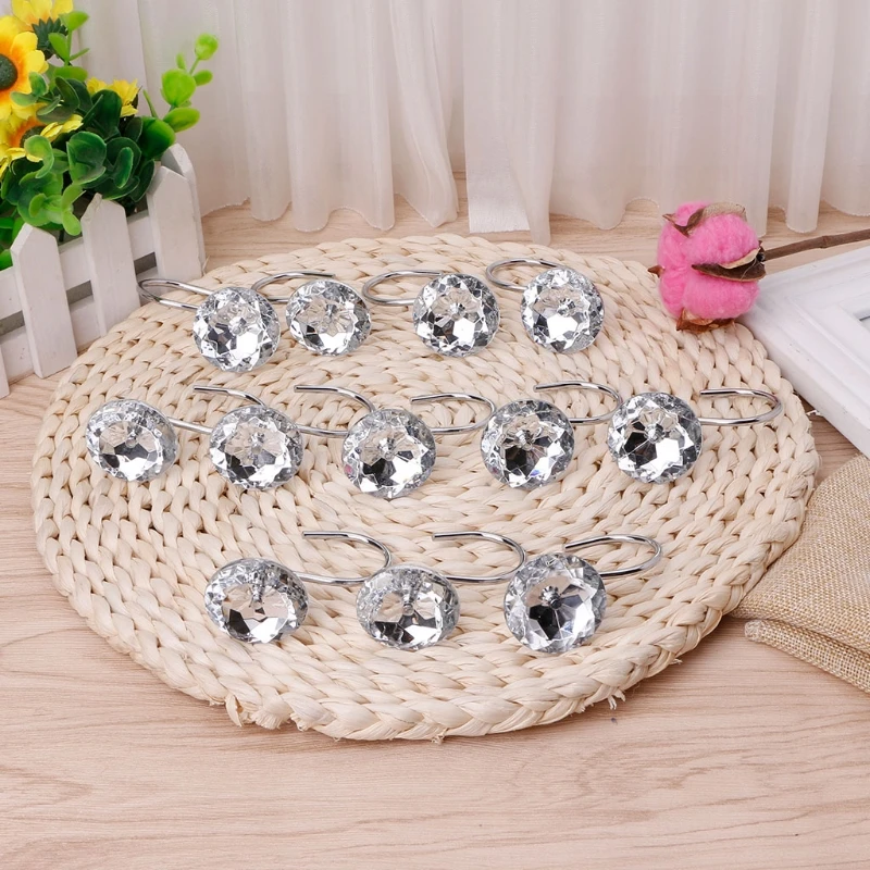 

Drop Ship&Wholesale 12Pcs Bathroom Shower Crystal Curtain Hooks Decorative Rhinestone Rolling Holder APR29