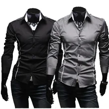 Fashion Brand Men Shirt Business Shirts Tooling Long Sleeves Tops Men s Summer Casual Splicing Shirts