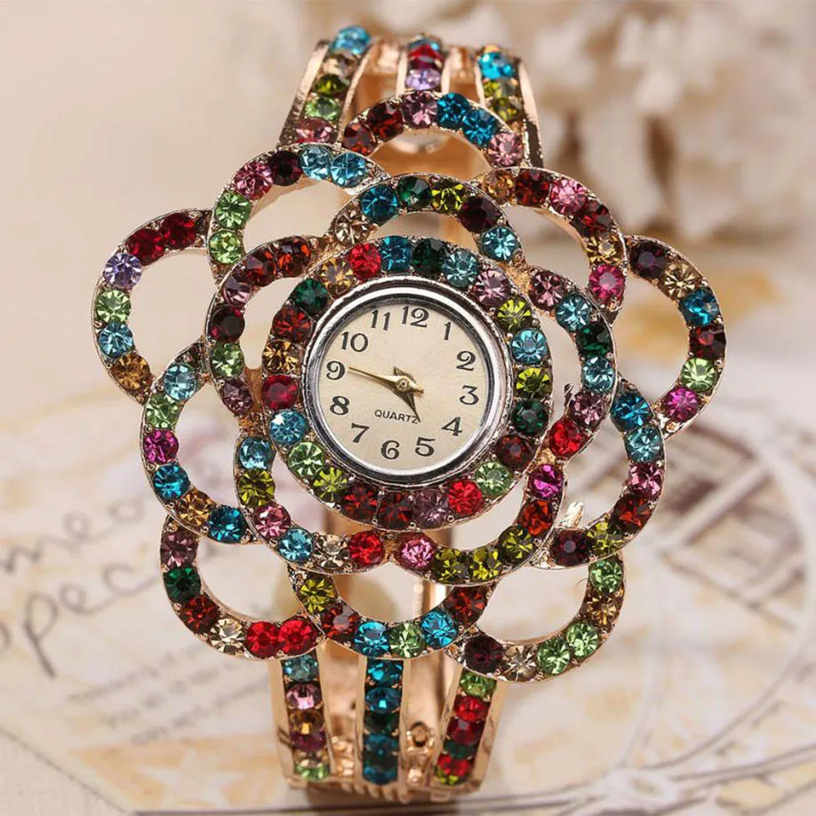 

Watches Women Flower Band Hollow Out Bangle Crystal Quartz Bracelet Watch Jewelry Charm Ladies Girl Clocks Relogio Feminino Saat