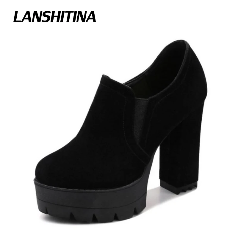 LANSHITINA Women High Heel Pumps Platform Shoes Spring Autumn Round Toe