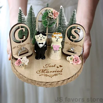 

Promotion Free shipping 1pcs custom name Forest cat doll arched engagement marriage propose wedding decoration ring pillow