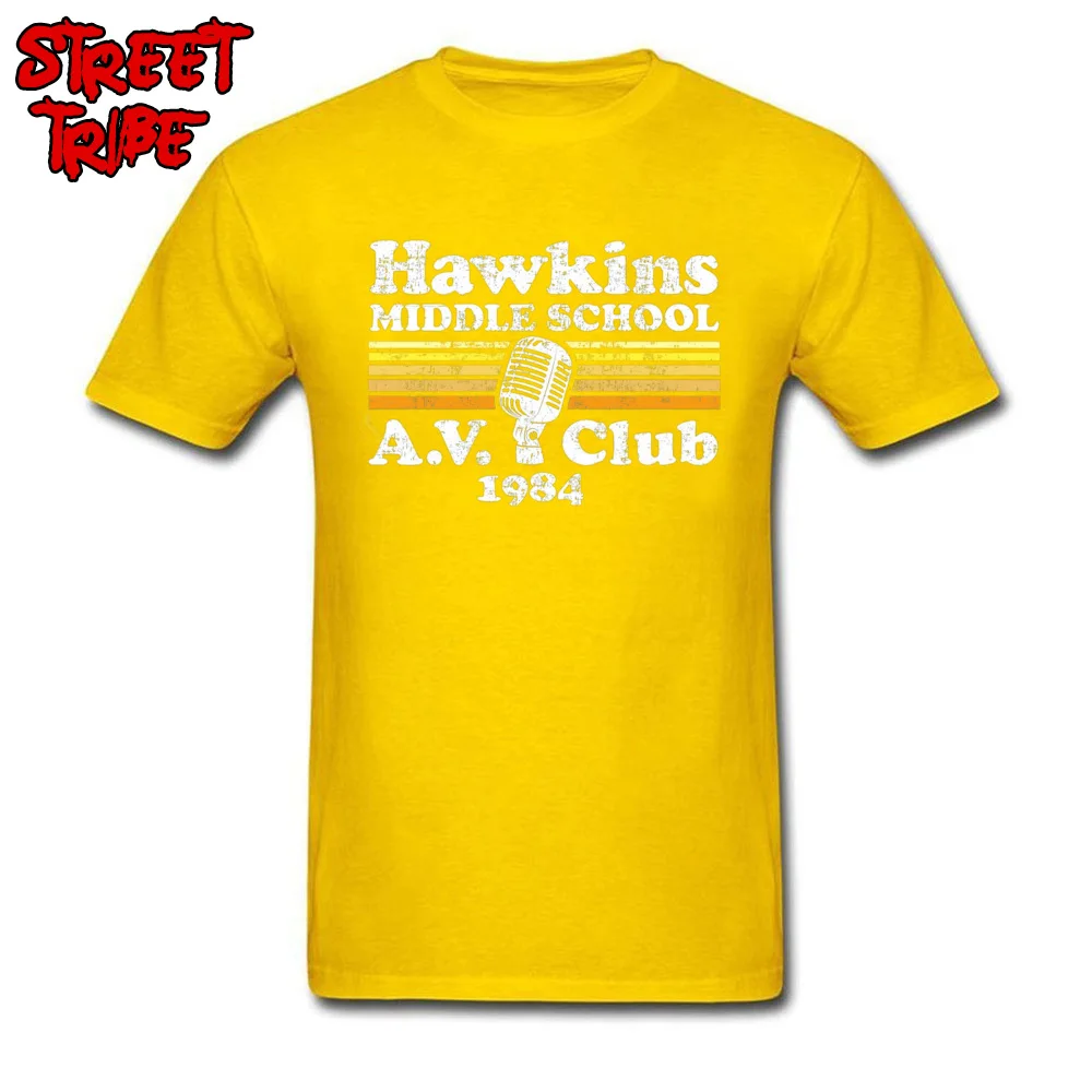 100% Cotton Fabric Student Hawkins Middle School A.V. Club Top T-shirts Summer Tops Shirts Oversized O-Neck Tops Shirts Hawkins Middle School A.V. Club yellow