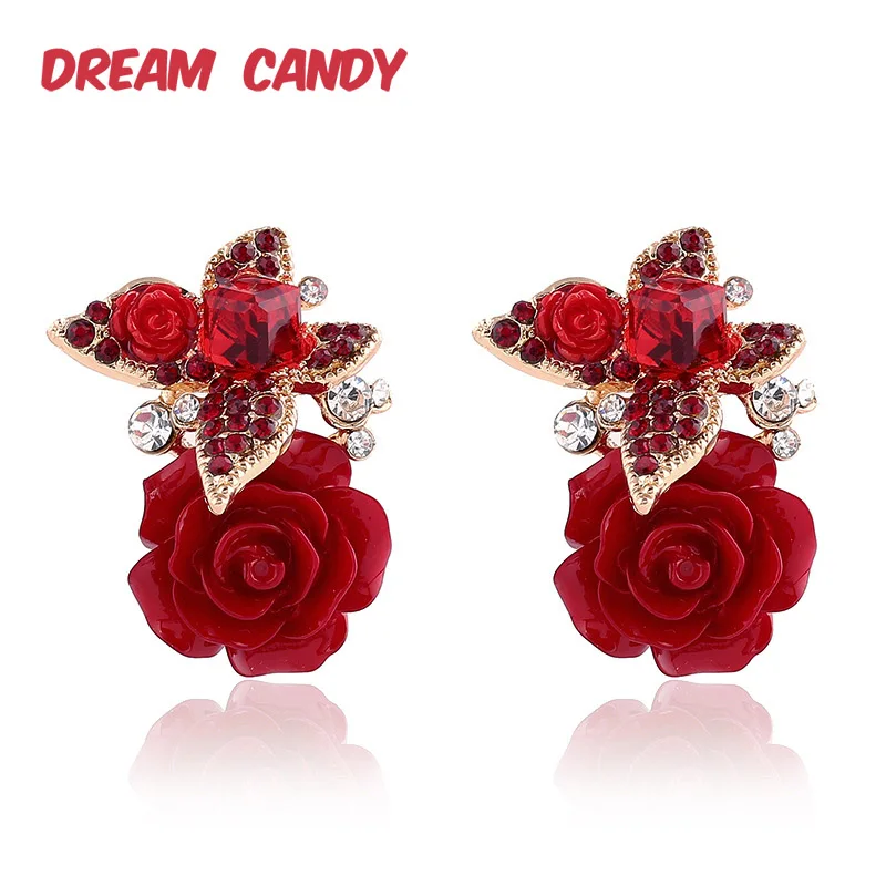 Dream Candy винтажные полимерные серьги в виде цветка розы для женщин, изысканные стразы в виде бабочки, серьги-гвоздики, модные ювелирные изделия, новинка