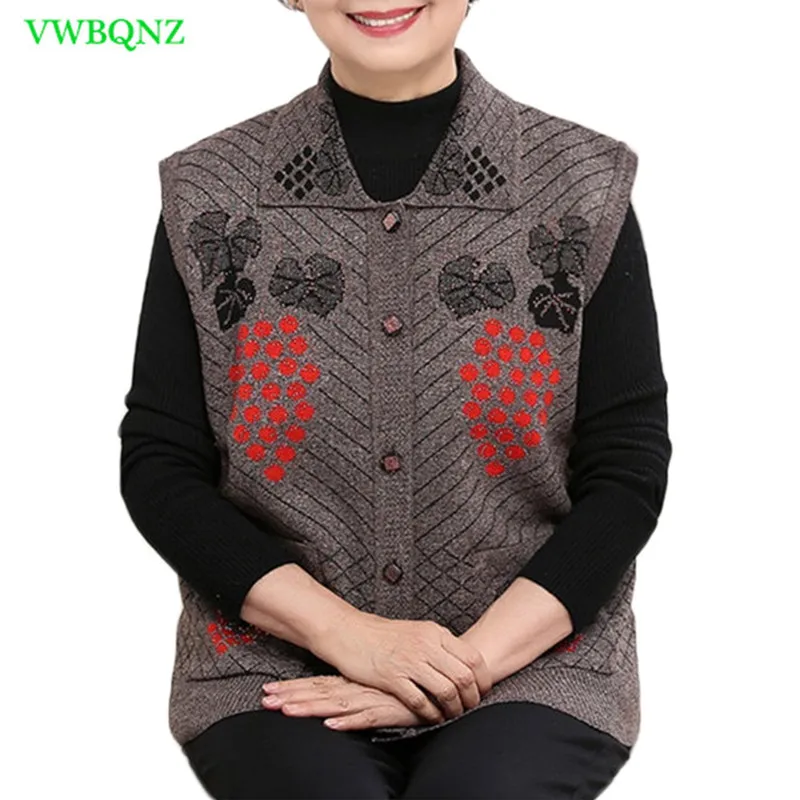 

Sleeveless Female Cardigan New Casual Plus Size V Neck Knitting Sweater Vest Middle-aged Women Sweater Outerwear Vests Coat A533