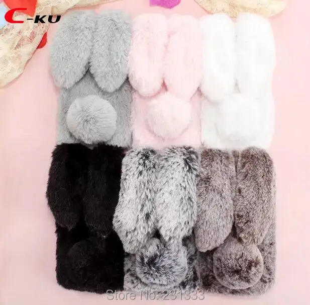 

C-ku Rabbit Ear Hair Fur Soft TPU Case For Motorola Moto X4 G6 G5S G6 PLUS G5S PLUS Warm Diamond Bling Skin Cover Fashion 50pcs