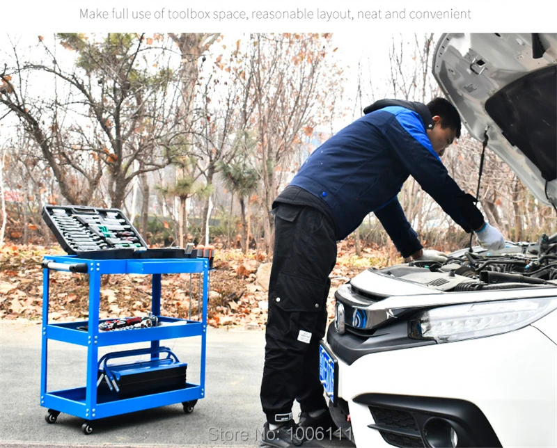 

Thicker type three-storey multi-functional mobile vehicle repair tool trolley for workshop