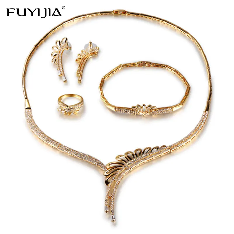 

FUYIJIA New Flower 18k Gold Jewellery Women Four-piece Jewelry Sets Luxury Necklace Set Fashion Dubai Jewelry Sets Holiday Gift