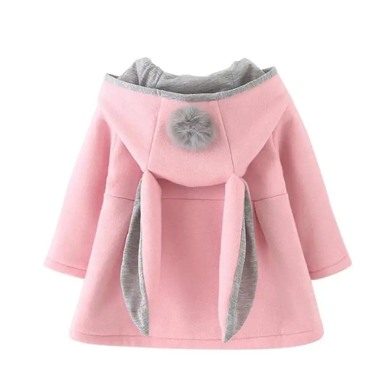 Зимняя верхняя одежда для маленьких девочек; куртка принцессы с капюшоном и милым кроликом для маленьких девочек; пальто с мячом;
