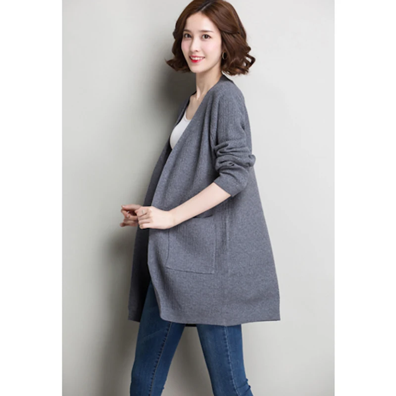 KULAZOPPER Plus Size Women New Spring Autumn Cardigan Outwear Female Long Korean Loose Cashmere Sweater Fashion Wild Coat ZS686