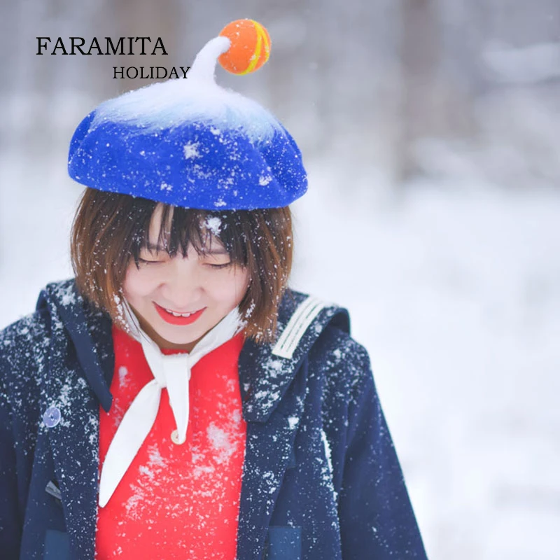 

Faramita Holiday Cyclone Little Ball Blue Wool Sherlock Holmes Steampunk Hat Women Men Bohemia Hand Made Berets Girls Manual Cap