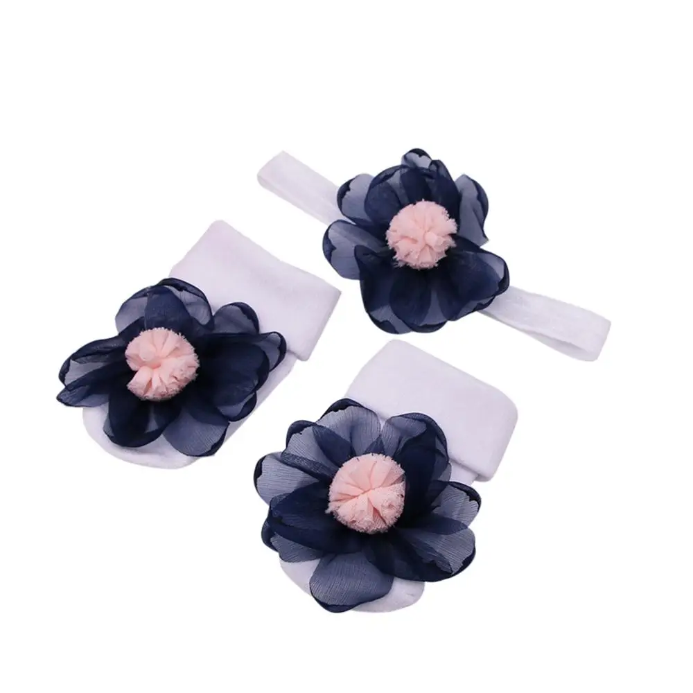 2PCS/SET Baby Socks+ Headband Set Lovely Flowers Decorated Anti-Slip Cotton Ankle Socks with Elastic Hair Band - Цвет: DL