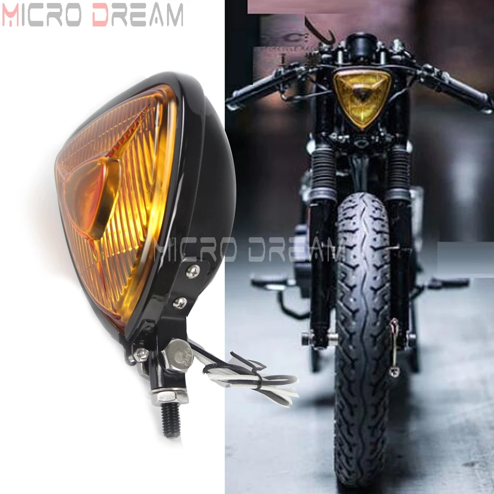 Motorcycle Retro Head Light Head Lamp For Harley Chopper Bobebr Cruisers Black