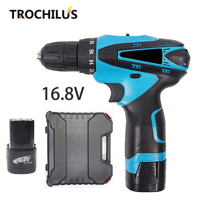 

16.8V electrical tools multi-function electric screwdriver two-speed cordless screwdriver with lithium battery * 2 home toolbox