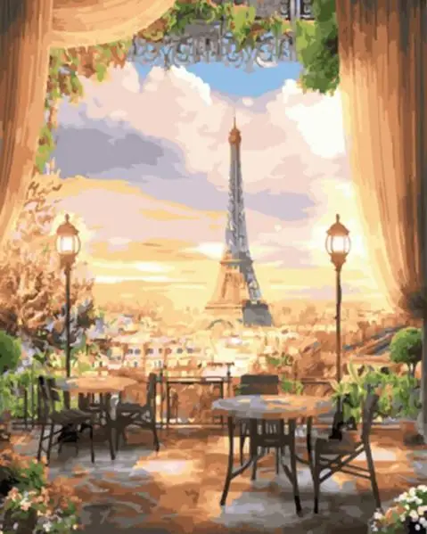 DIY Digital Painting By Numbers Package Dusk tower oil painting mural Kits Coloring Wall Art Picture Gift frameless | Дом и сад