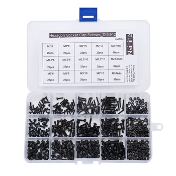 

480Pcs/set M2 M2.5 M3 DIN912 Black High-strength 12.9 Level Alloy Steel Screw Hexagon Socket Head Cap Screws Car Furniture HW024