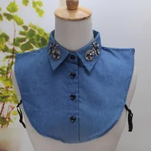 Женский свитер, половина рубашки, воротник, галстук, хлопок, полые кружева, цветок, Поддельный Воротник, стразы, кристалл, отстегивающиеся воротники-обманки