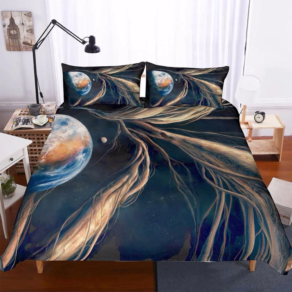 Starry Sky 3d Print Designer Bedding Sets Space Earth Planet Comforter Bed Quilt Cover Sheets King Size Bedlinen F | Дом и сад