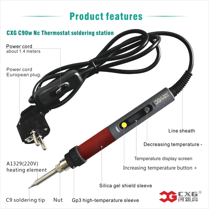 Electric Soldering iron 90W CXG LCD Adjustable Temperature EU plug Welding Solder Station Heat Pencil Soldering iron (10)