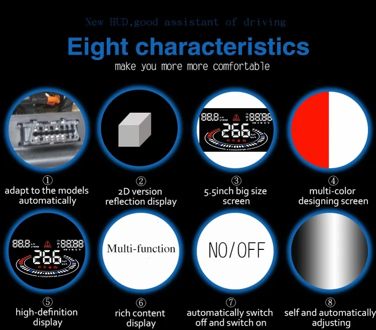 Universal E300 5.5 HUD Car Head Up Display OBD II Monitor Auto Digital Speedometers Overspeed Warning Windscreen Projector -6