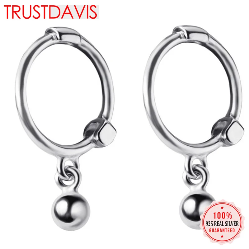 

Trusta Womens Fashion 100% 925 Solid Real Sterling Silver Beads Small Stud Earrings Girls Gift jewelry DS915