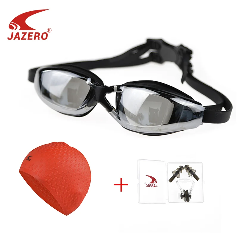 JAZERO, мужские очки для плавания, профессиональные, анти-туман, УФ-защита, очки для плавания, гальванические, водонепроницаемые, очки для плавания для мужчин - Цвет: Серый