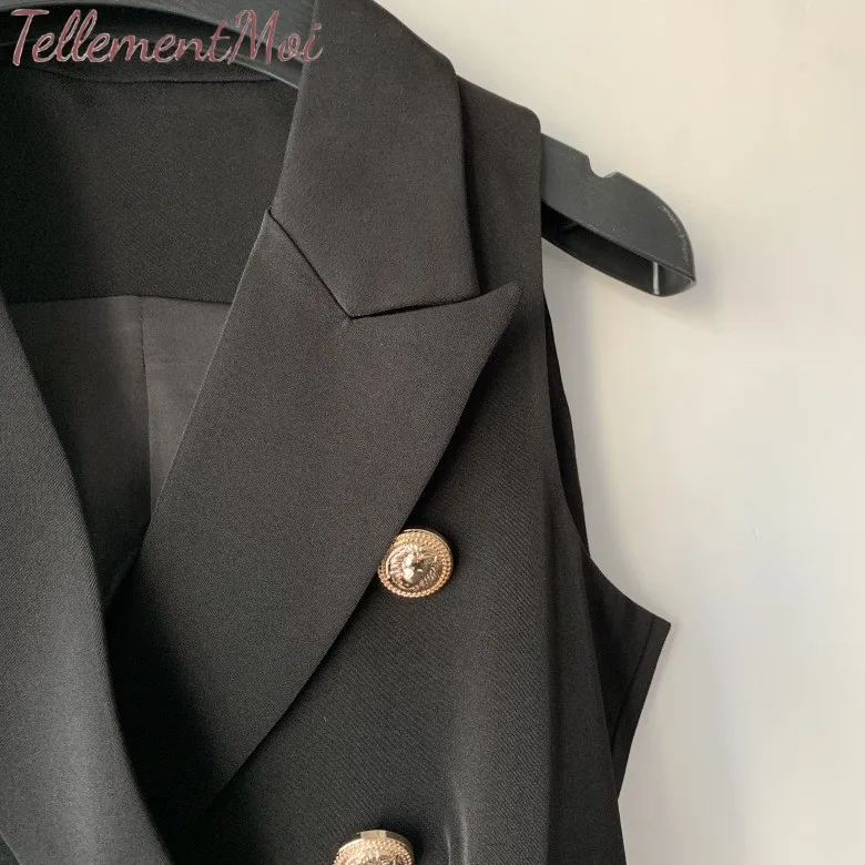 Women Vest Jacket Classic Double Breasted Suit Waistcoat Solid V Neck Sleevless Elegant Office Lady Lapel Blazer Coat Outerwear