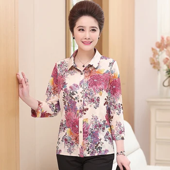 

New 2018 spring women's floral shirt elegant mother shirts fashion printing female blouse shirts