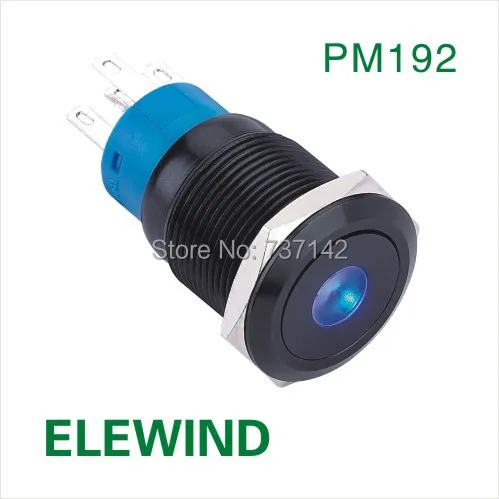 ELEWIND 19mm black aluminum Dot illuminated Latching push button switch(PM192F-11ZD/B/12V/A)