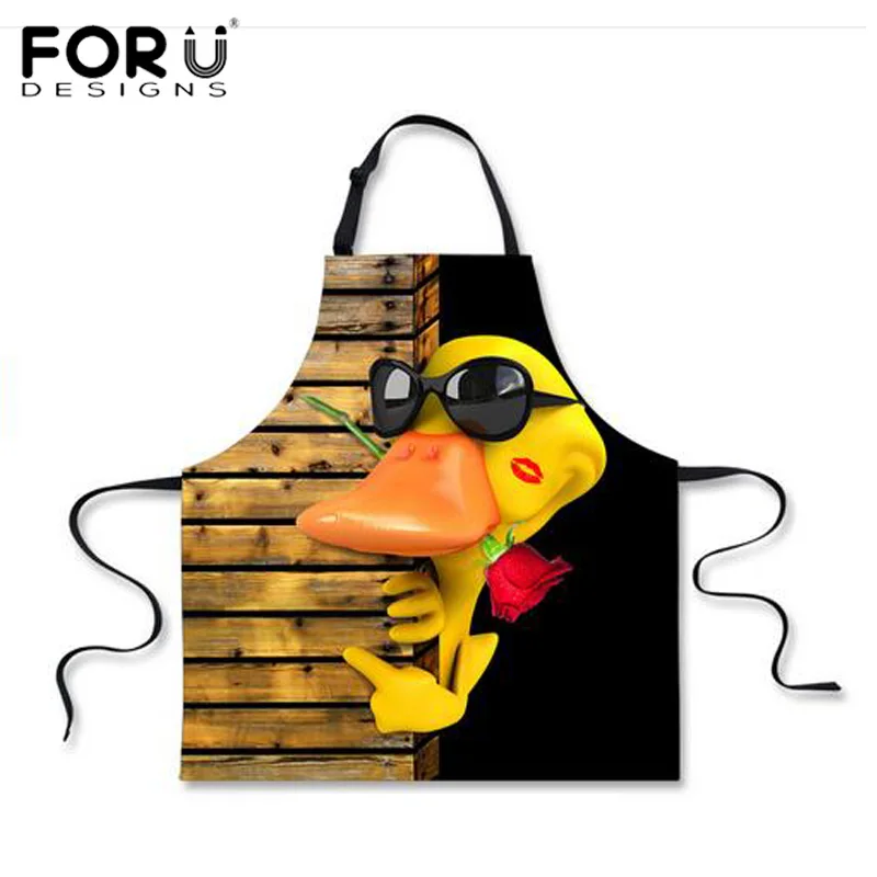 

FORUDESIGNS 3D Animal Donald Duck Print Kitchen Apron for Women Men Cute BBQ Tablier Funny Chef Aprons Sleeveless Cooking Apron