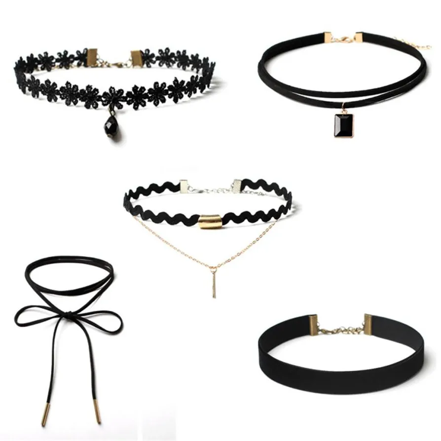 5 Pieces Necklace Choker Hot Set Velvet Classic Gothic Tattoo Lace Cute and Elegant Dropshipping JU24 | Украшения и аксессуары