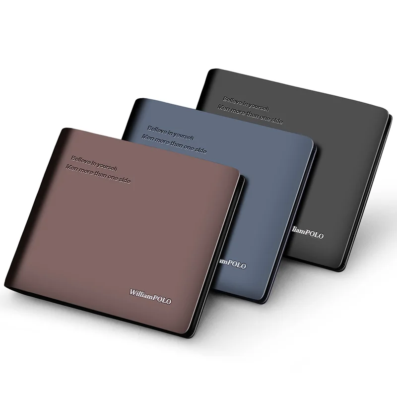 WilliamPOLO جلد طبيعي محافظ الرجال محفظة صغيرة الأعمال العلامة التجارية حافظة بطاقات جلدية المال النقدية محفظة المحافظ جيوب